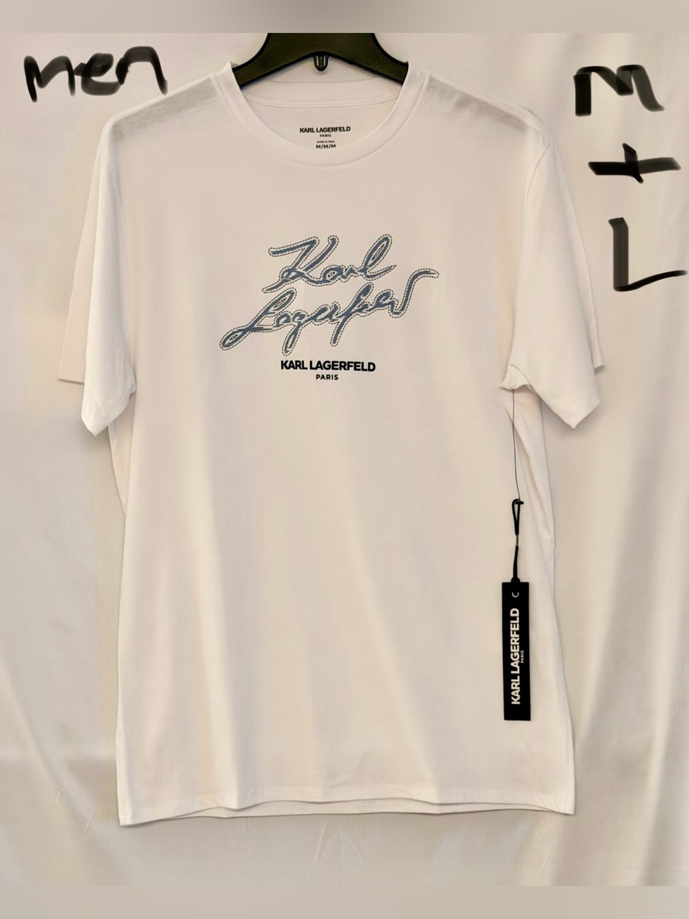 Karl Lagerfeld White Short Sleeve Script Logo Tee